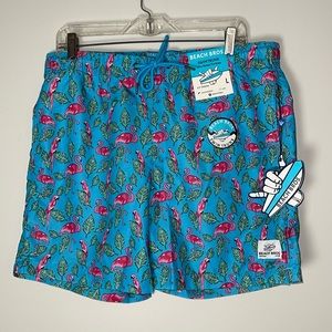 NEW Beach Bros. Large Blue Flamingo Swim Trunks